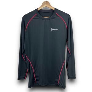 Tesla XL Black Red Long Sleeve Crew Neck Fitted Compression Shirt Activewear